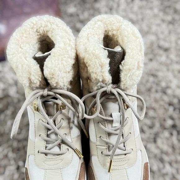 MICHAEL KORS Liv Cream and Brown High-Top Sneakers Size 8 Women - Picture 5 of 15